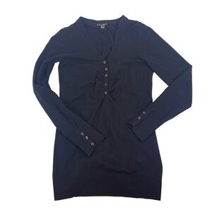 VTG Forever‎ 21 Shirt Womens Sz M Black Y2K Henley Ruched Chest Button Cuffs L/S